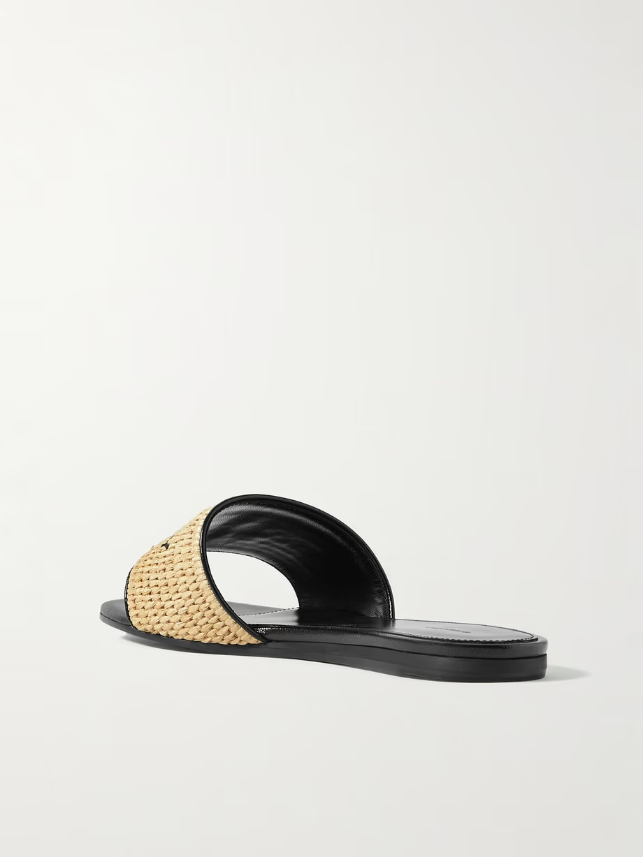 4G leather-trimmed embroidered raffia slides 4G leather-trimmed embroidered raffia slides