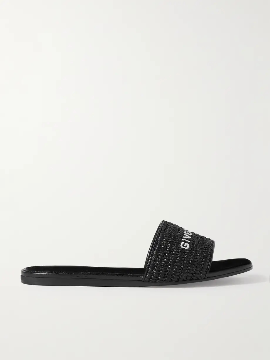 4G leather-trimmed embroidered raffia slides 4G leather-trimmed embroidered raffia slides