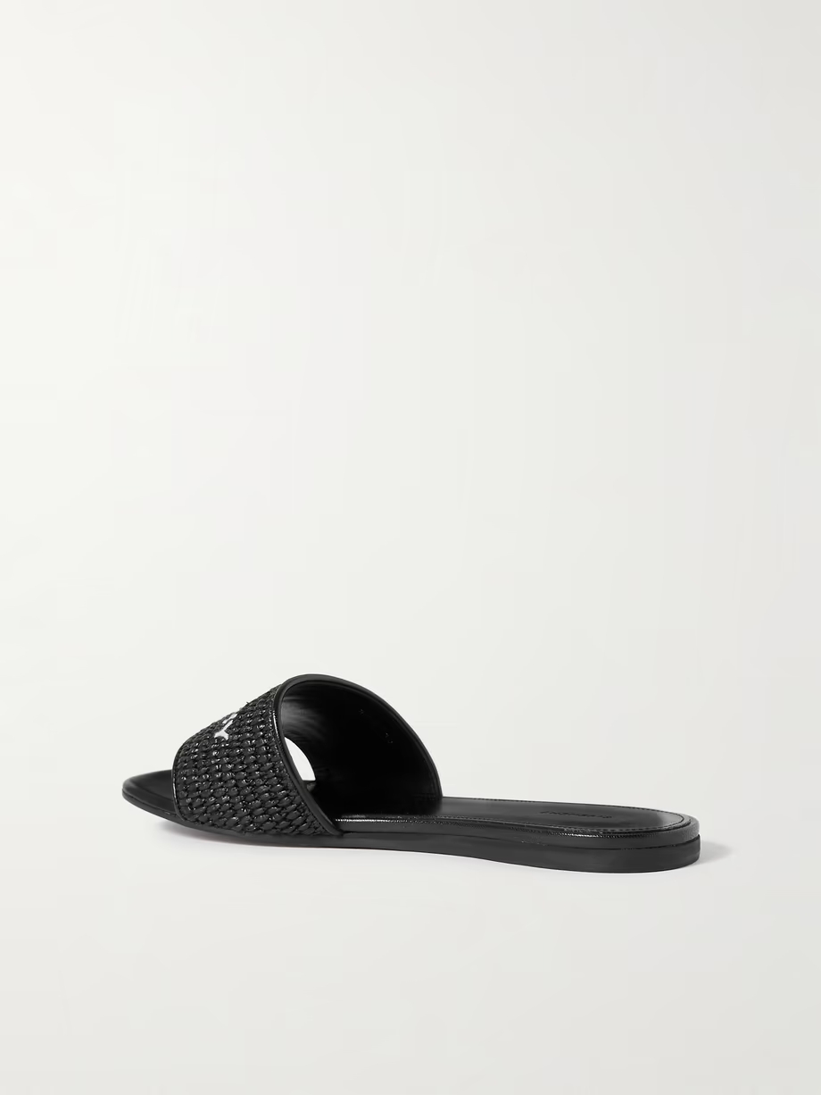 4G leather-trimmed embroidered raffia slides 4G leather-trimmed embroidered raffia slides