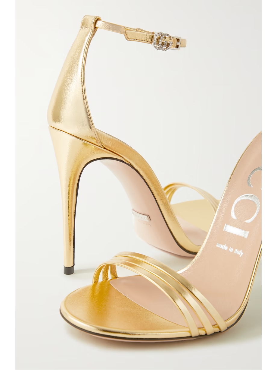 Crystal-embellished metallic leather sandals Crystal-embellished metallic leather sandals