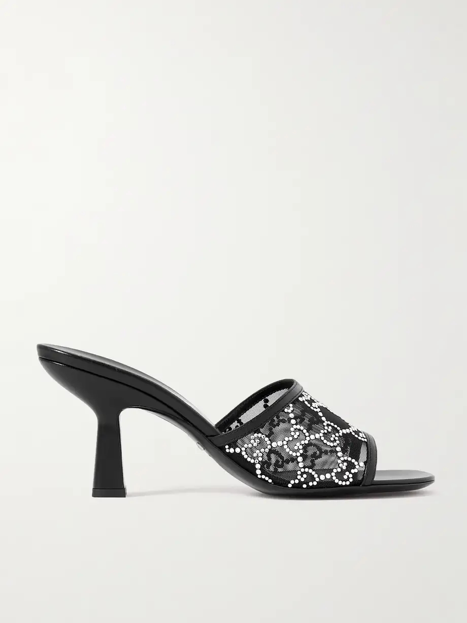 Demi leather-trimmed crystal-embellished mesh mules Demi leather-trimmed crystal-embellished mesh mules