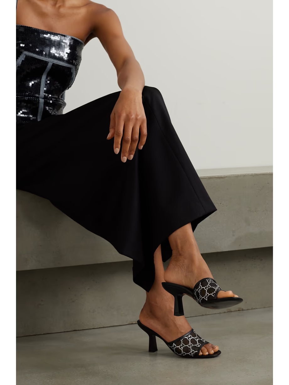Demi leather-trimmed crystal-embellished mesh mules Demi leather-trimmed crystal-embellished mesh mules