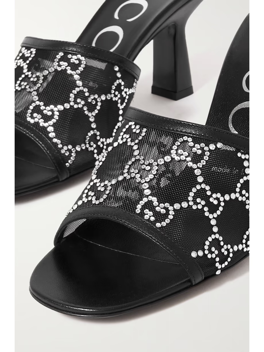 Demi leather-trimmed crystal-embellished mesh mules Demi leather-trimmed crystal-embellished mesh mules