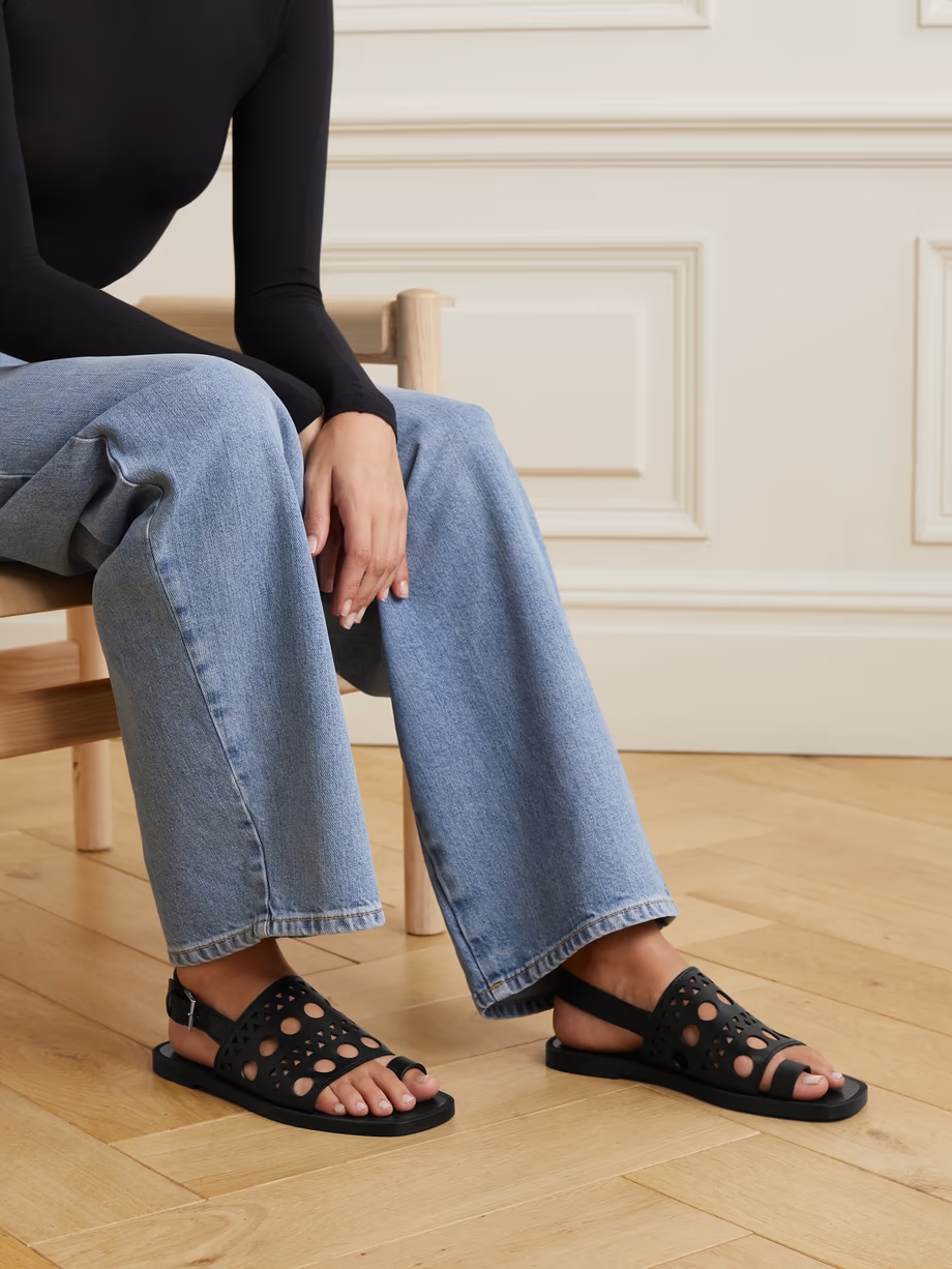Laser-cut leather slingback sandals Laser-cut leather slingback sandals