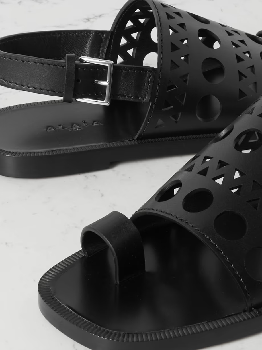 Laser-cut leather slingback sandals Laser-cut leather slingback sandals