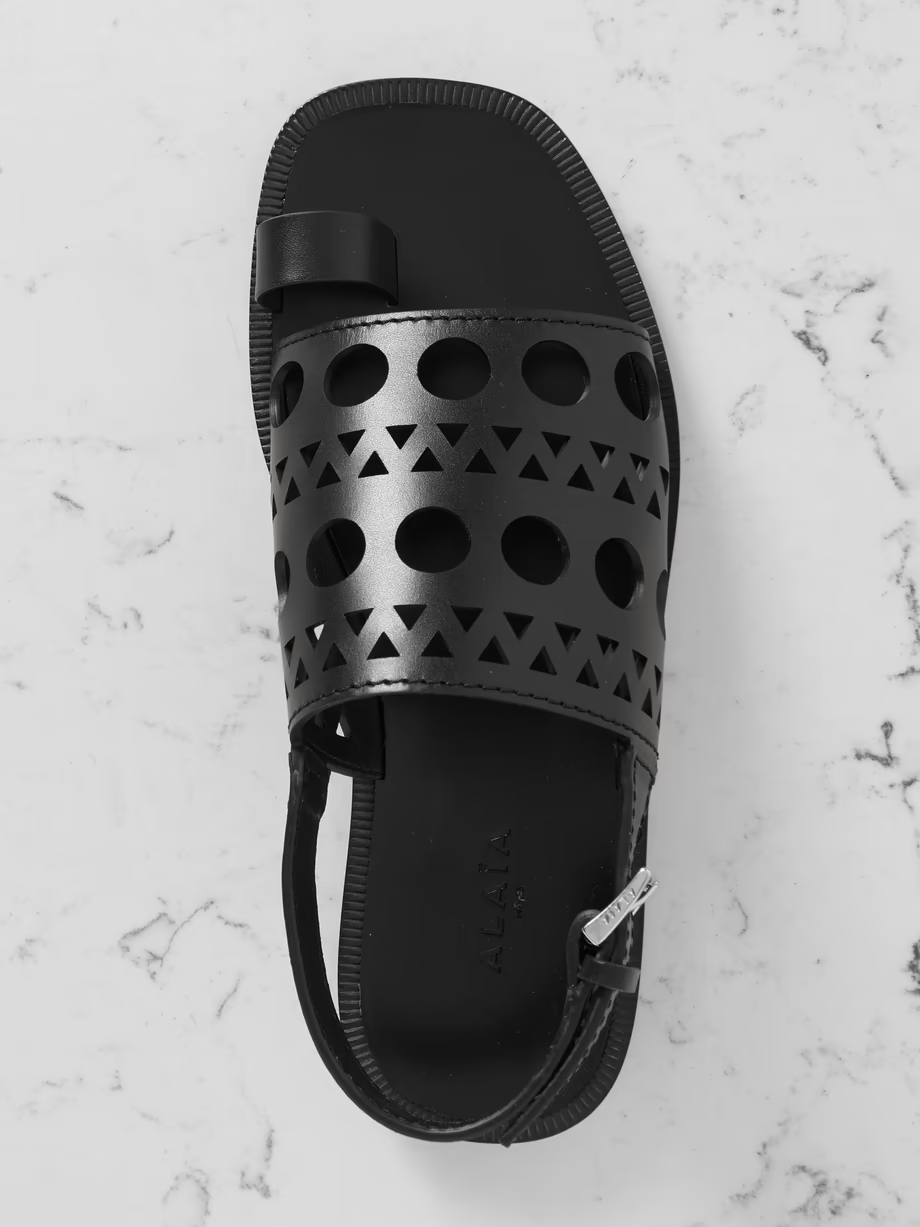 Laser-cut leather slingback sandals Laser-cut leather slingback sandals