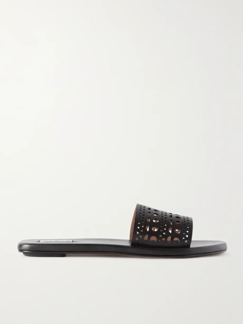 Laser-cut leather slides Laser-cut leather slides