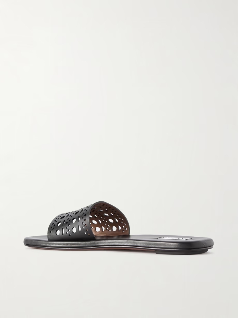 Laser-cut leather slides Laser-cut leather slides