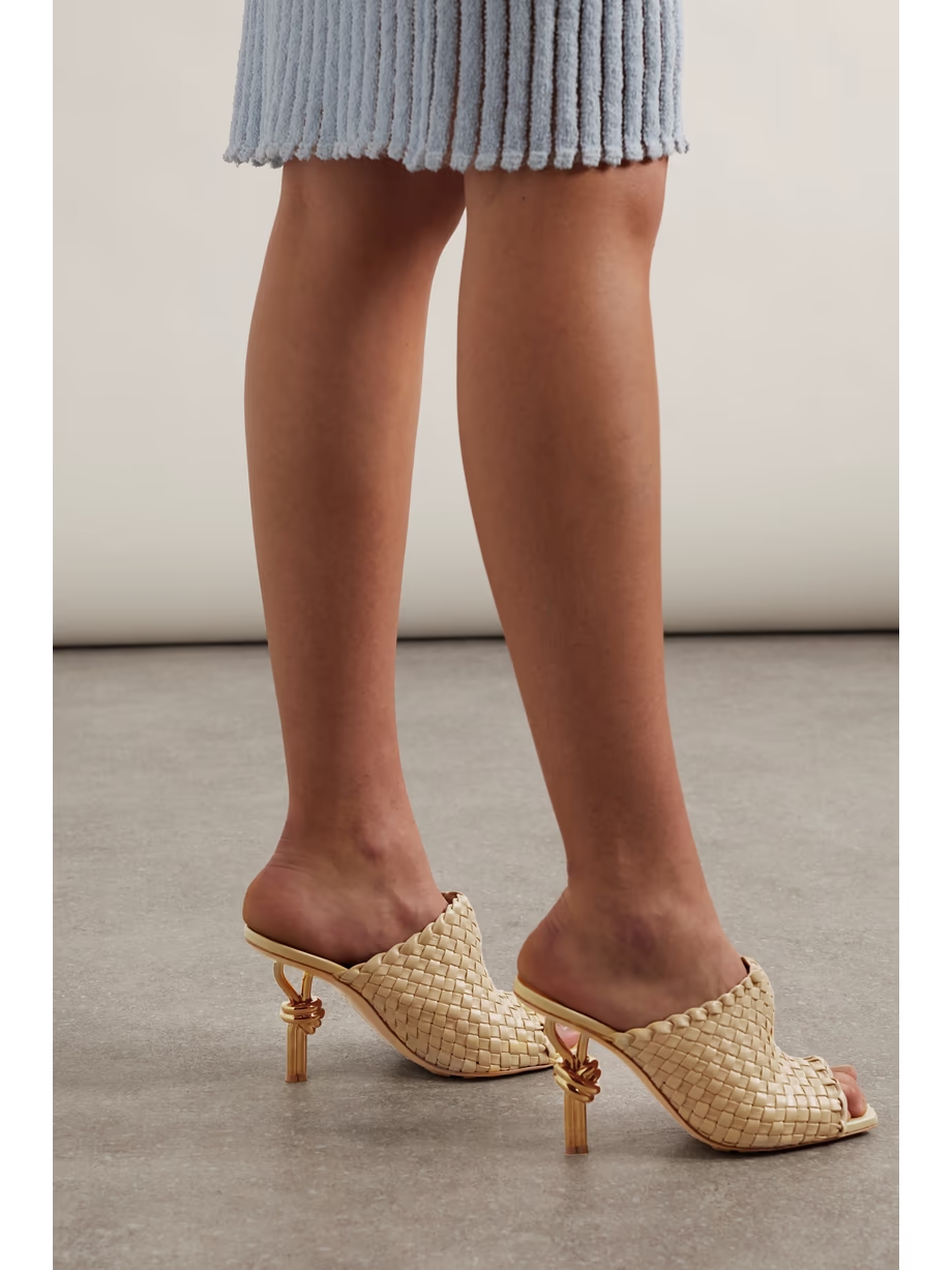 Knot embellished intrecciato leather mules Knot embellished intrecciato leather mules
