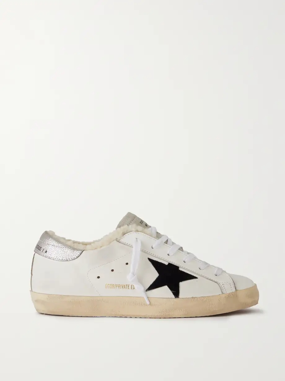 Super-Star shearling-lined distressed suede and leather sneakers Super-Star shearling-lined distressed suede and leather sneakers