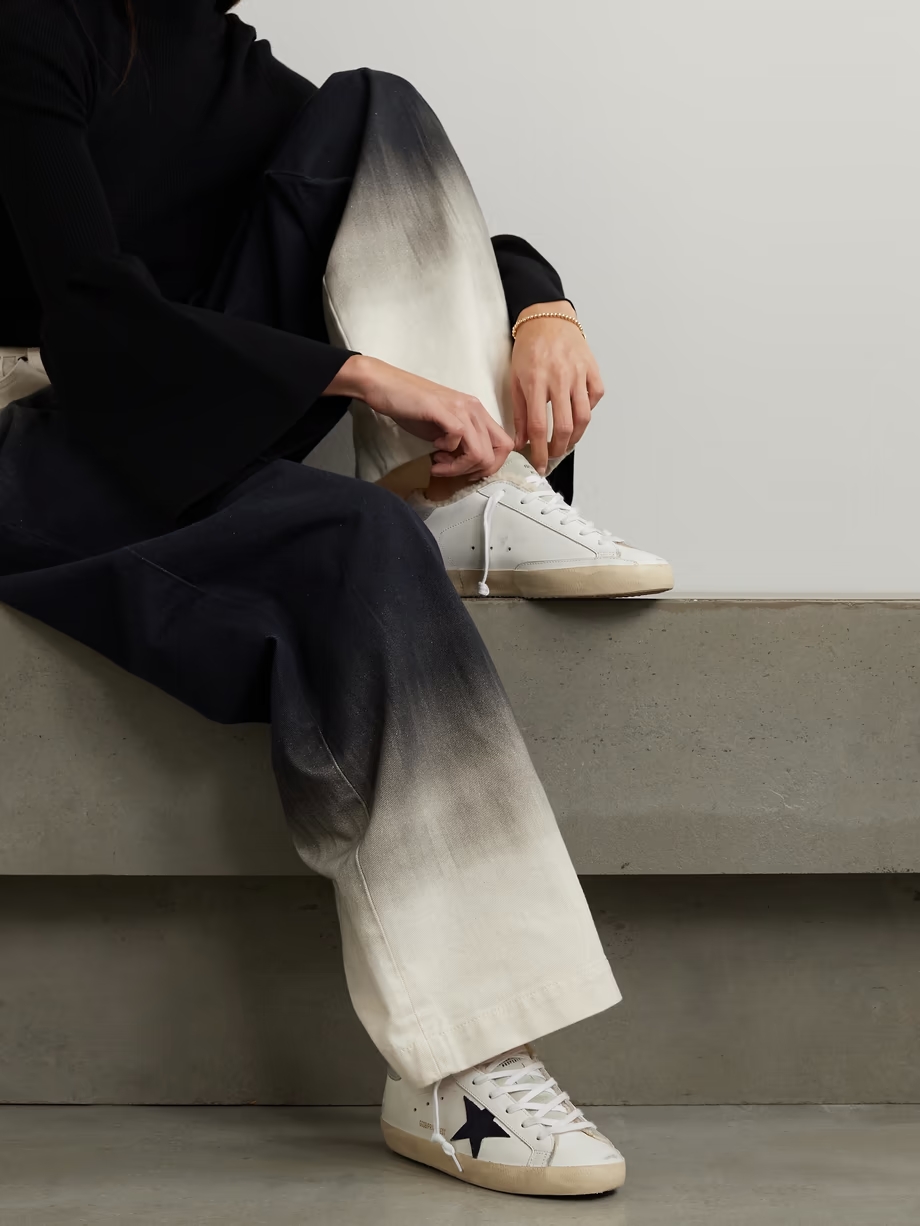 Super-Star shearling-lined distressed suede and leather sneakers Super-Star shearling-lined distressed suede and leather sneakers