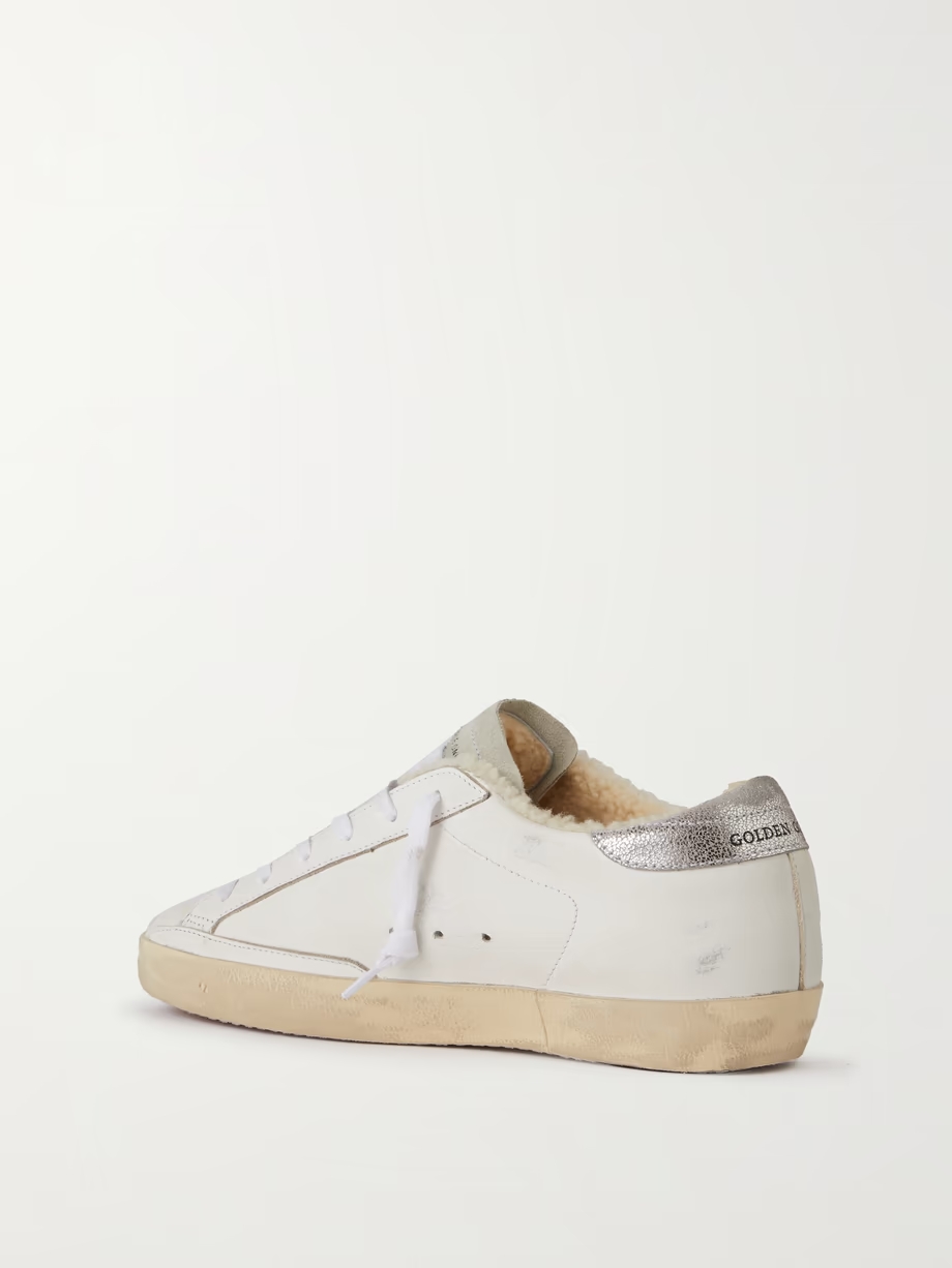 Super-Star shearling-lined distressed suede and leather sneakers Super-Star shearling-lined distressed suede and leather sneakers
