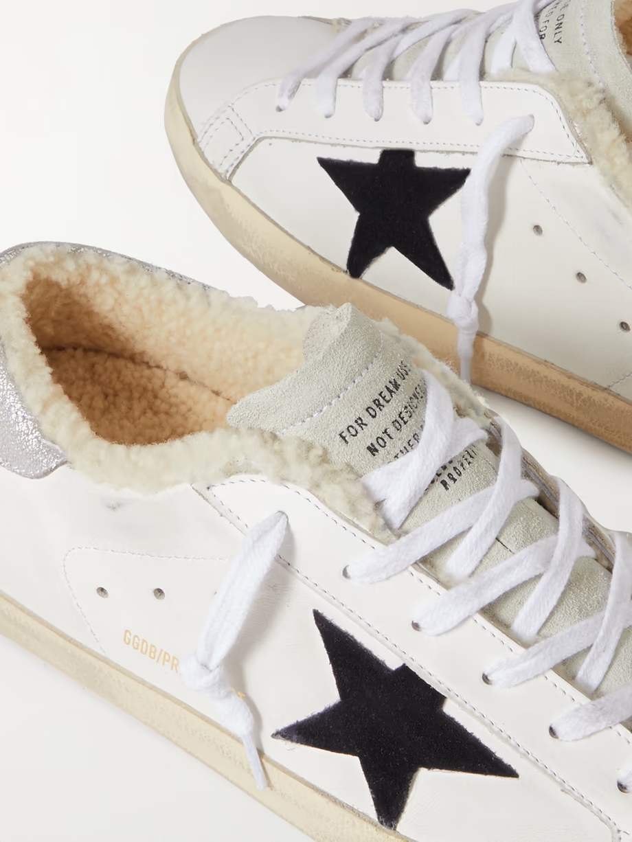 Super-Star shearling-lined distressed suede and leather sneakers Super-Star shearling-lined distressed suede and leather sneakers