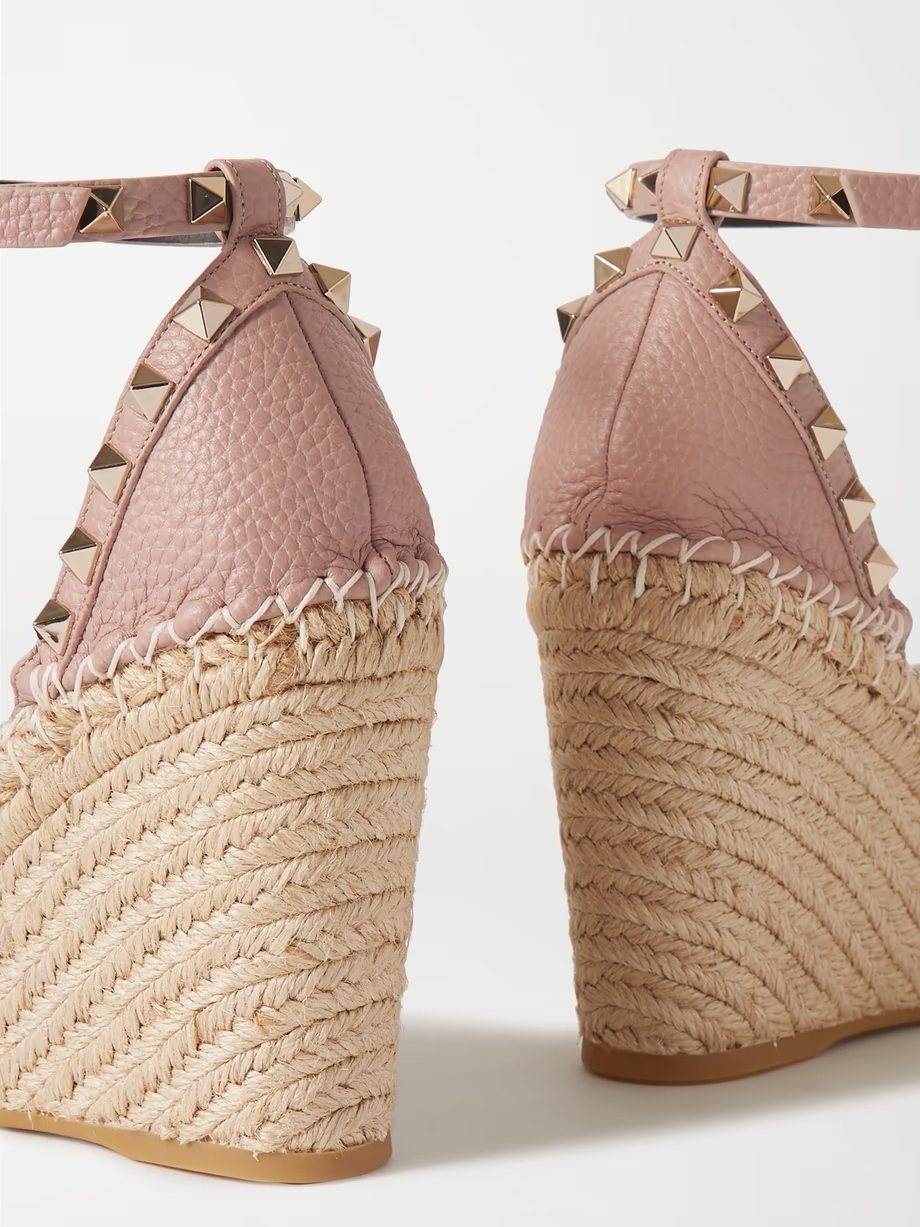 Rockstud 105 textured-leather espadrille wedge sandals Rockstud 105 textured-leather espadrille wedge sandals