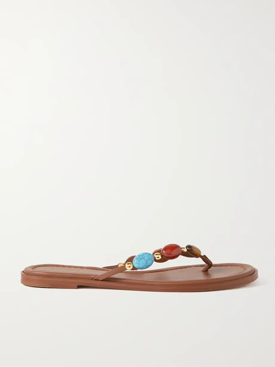 Embellished leather flip flops Embellished leather flip flops