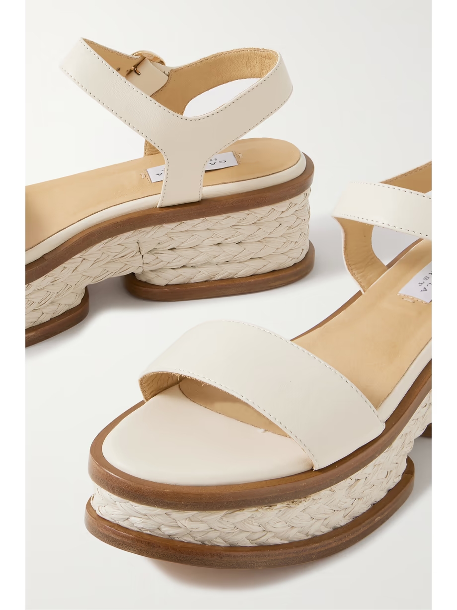Michael raffia-trimmed leather sandals Michael raffia-trimmed leather sandals