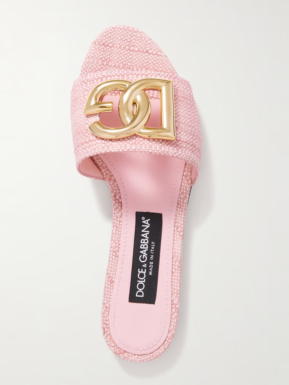 Bianca logo-embellished raffia slides Bianca logo-embellished raffia slides