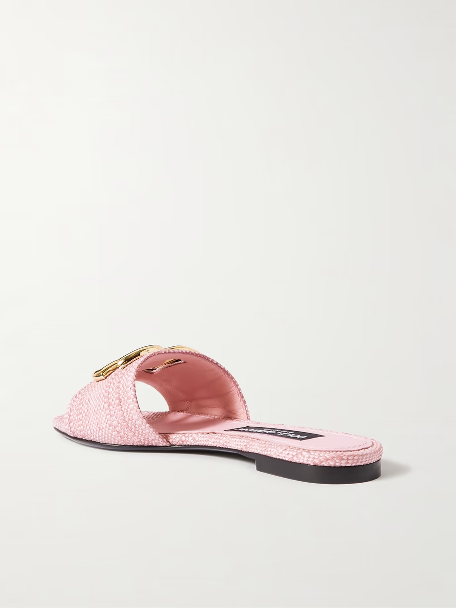 Bianca logo-embellished raffia slides Bianca logo-embellished raffia slides