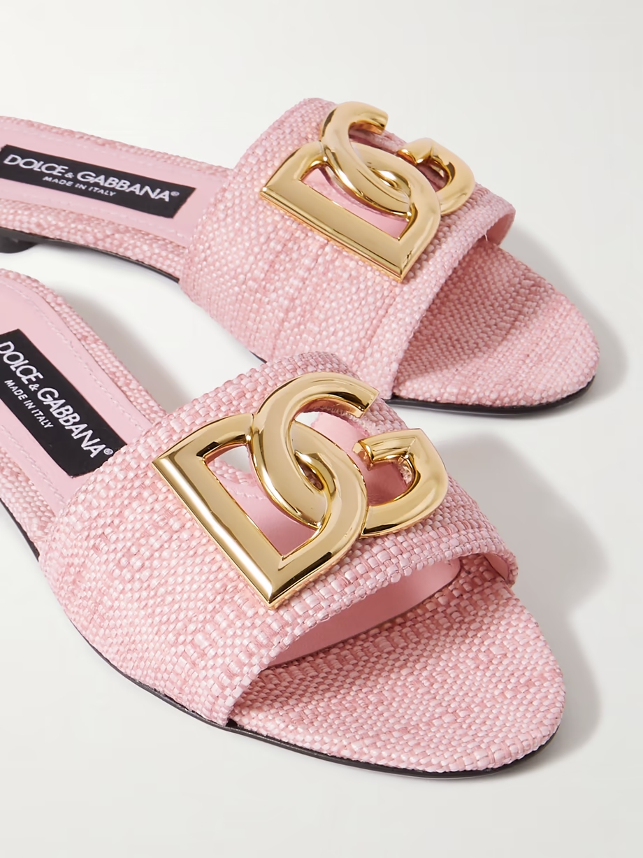 Bianca logo-embellished raffia slides Bianca logo-embellished raffia slides