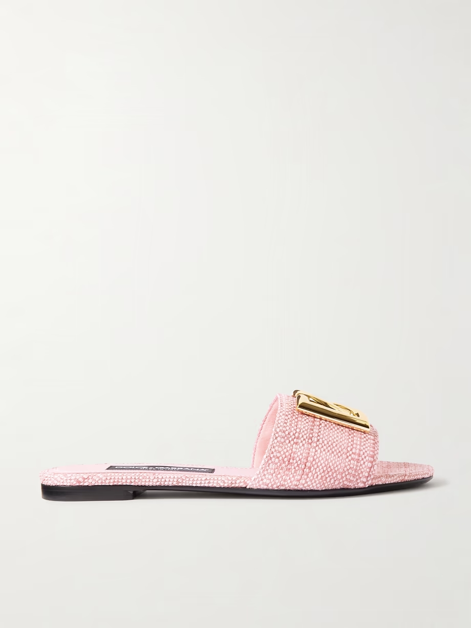 Bianca logo-embellished raffia slides Bianca logo-embellished raffia slides