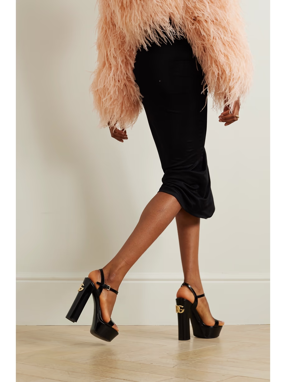 Keira logo-embellished patent-leather platform sandals Keira logo-embellished patent-leather platform sandals