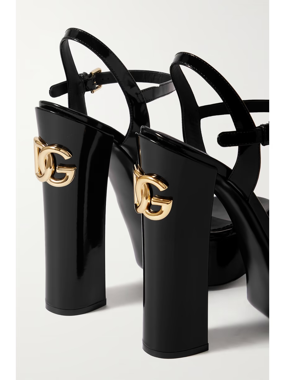 Keira logo-embellished patent-leather platform sandals Keira logo-embellished patent-leather platform sandals