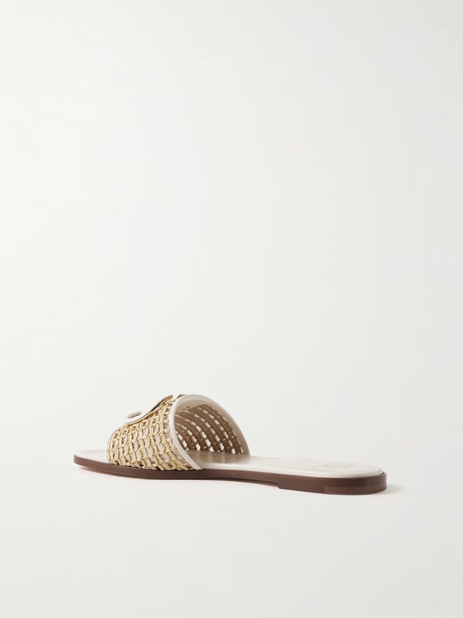 VLOGO embellished leather-trimmed raffia slides VLOGO embellished leather-trimmed raffia slides