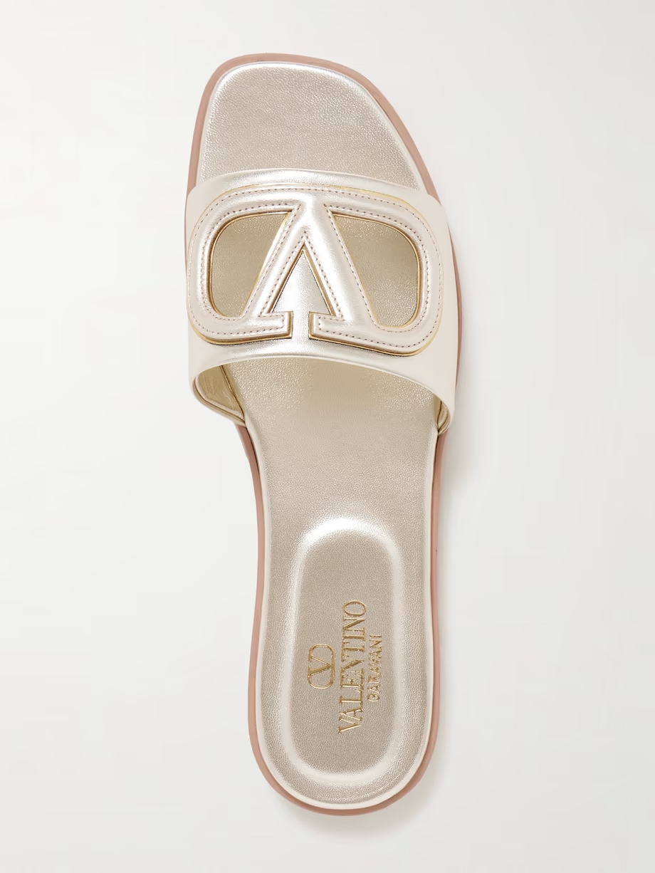 VLOGO cutout metallic leather slides VLOGO cutout metallic leather slides