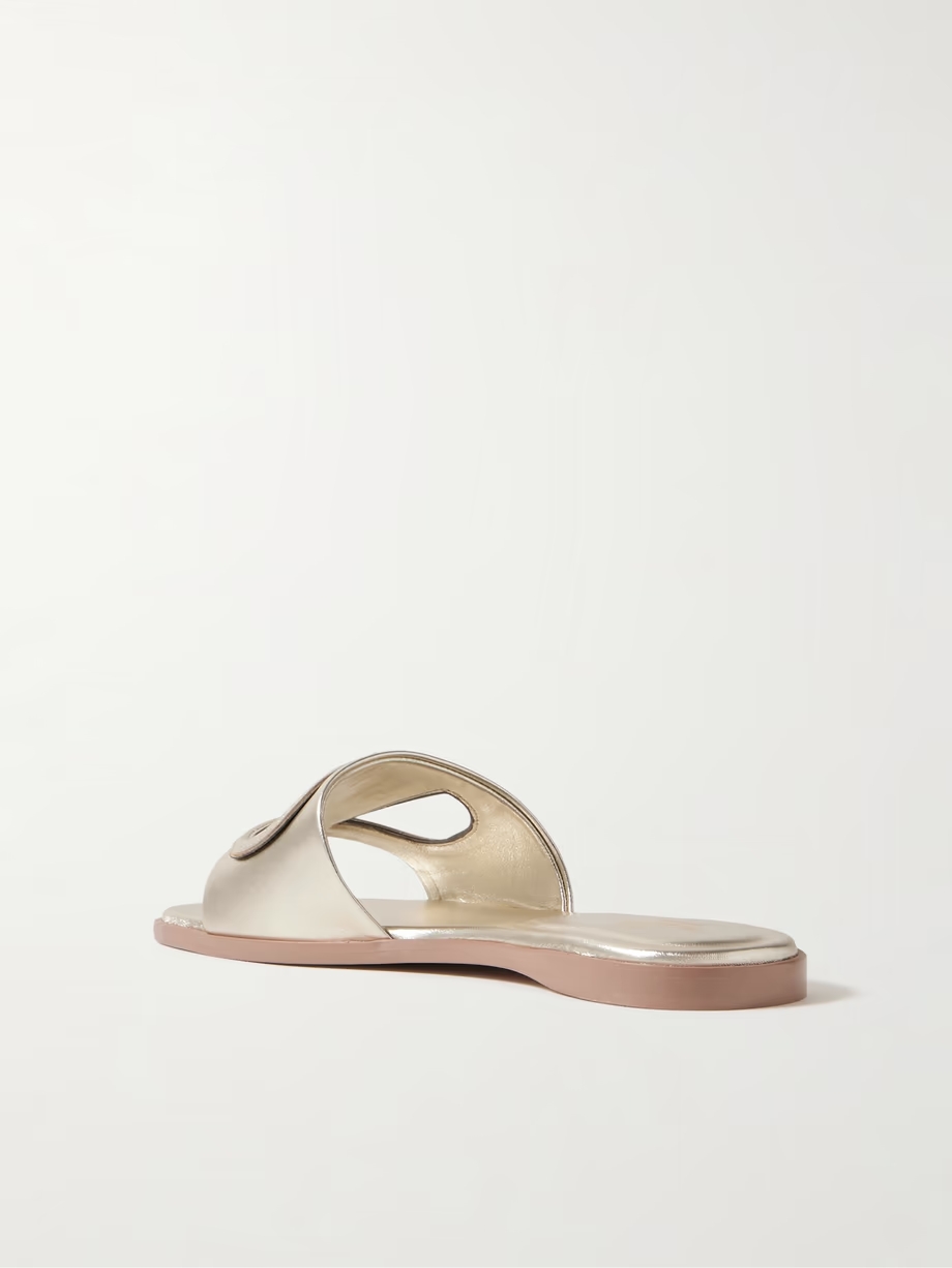 VLOGO cutout metallic leather slides VLOGO cutout metallic leather slides