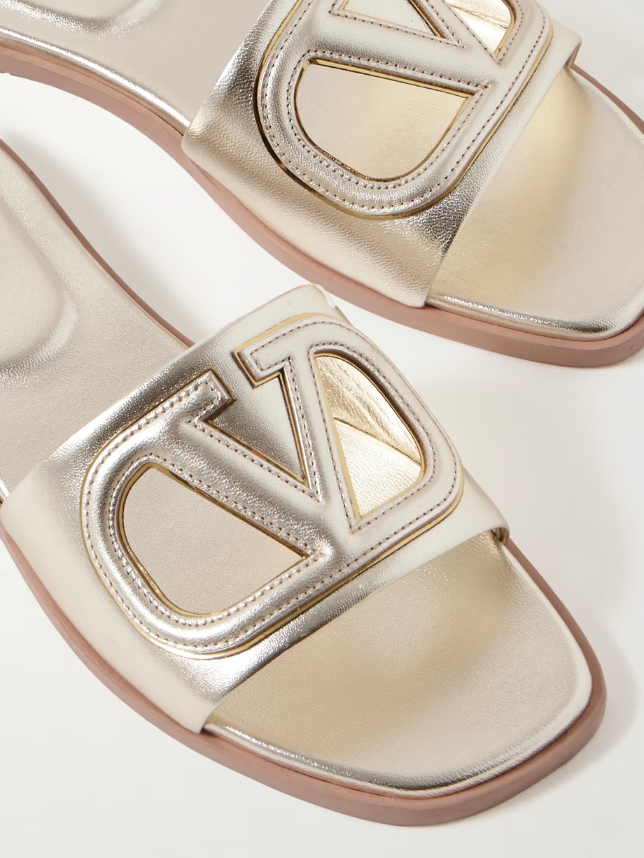 VLOGO cutout metallic leather slides VLOGO cutout metallic leather slides