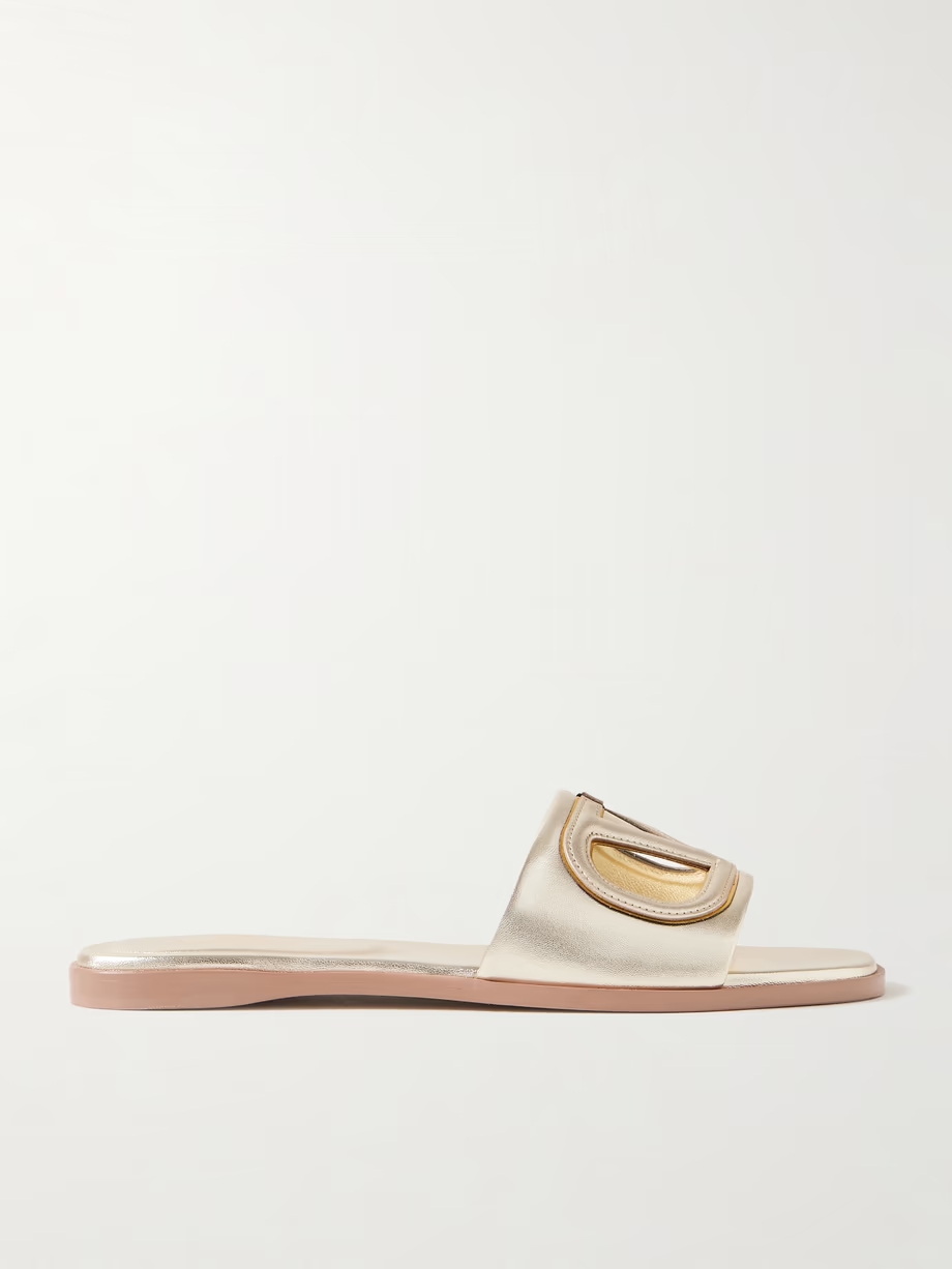 VLOGO cutout metallic leather slides VLOGO cutout metallic leather slides