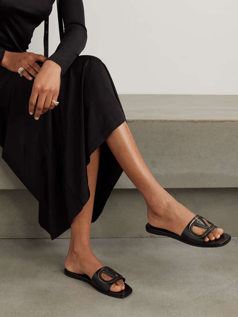 VLOGO cutout leather slides VLOGO cutout leather slides