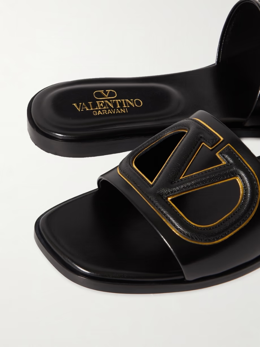 VLOGO cutout leather slides VLOGO cutout leather slides