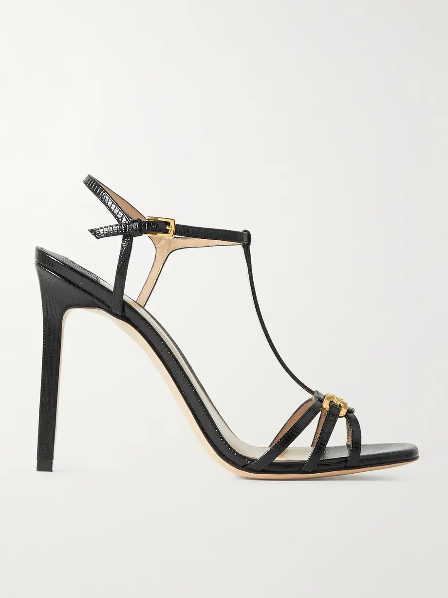 Whitney embellished lizard-effect leather sandals Whitney embellished lizard-effect leather sandals