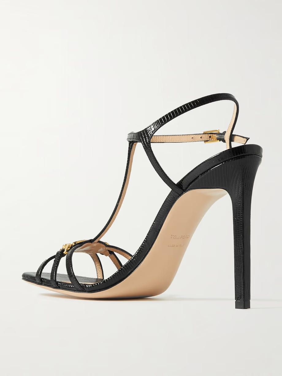 Whitney embellished lizard-effect leather sandals Whitney embellished lizard-effect leather sandals