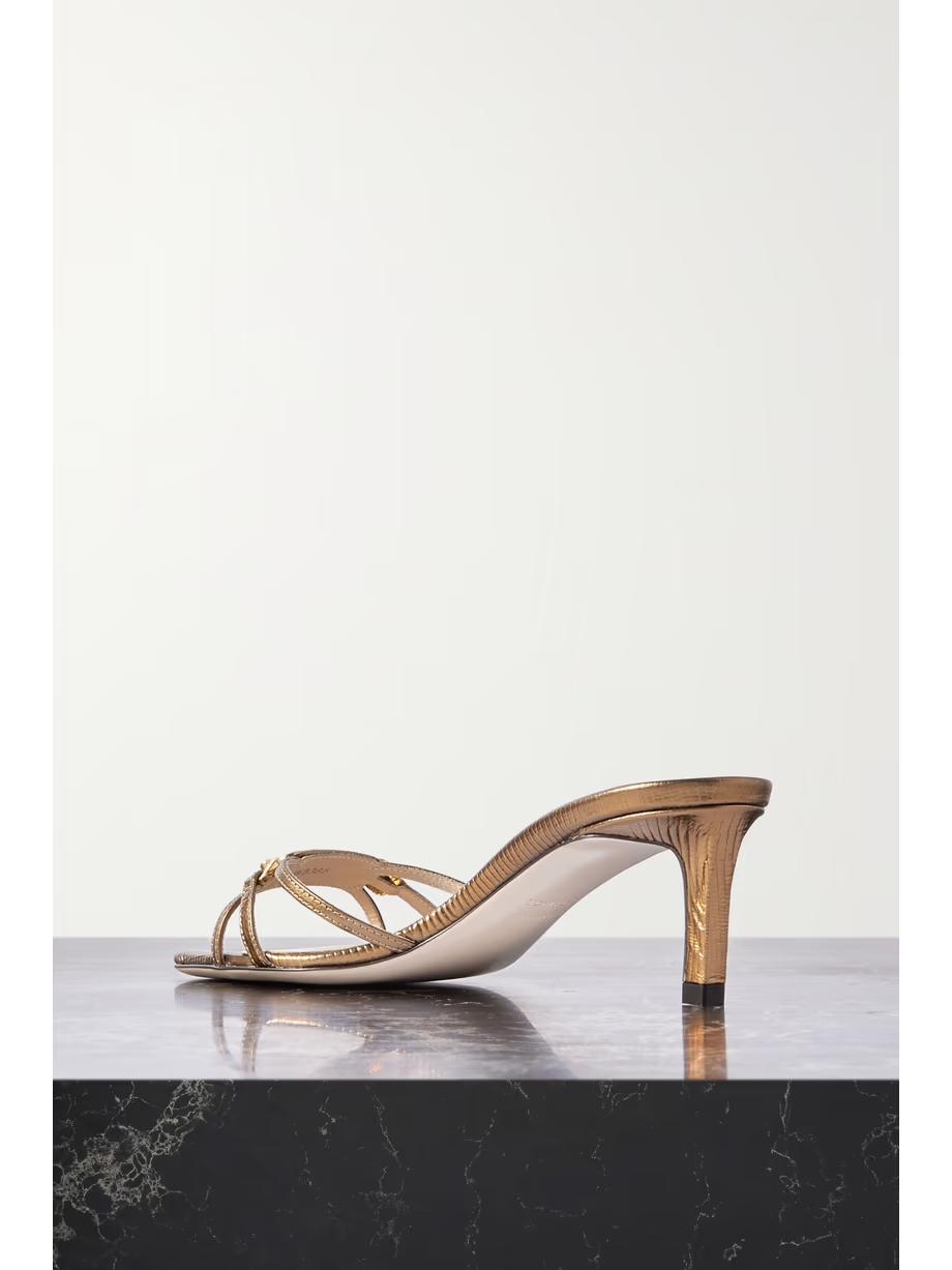 Whitney embellished lizard-effect metallic leather mules Whitney embellished lizard-effect metallic leather mules
