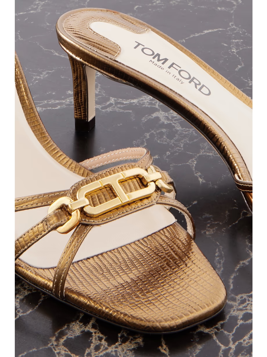 Whitney embellished lizard-effect metallic leather mules Whitney embellished lizard-effect metallic leather mules