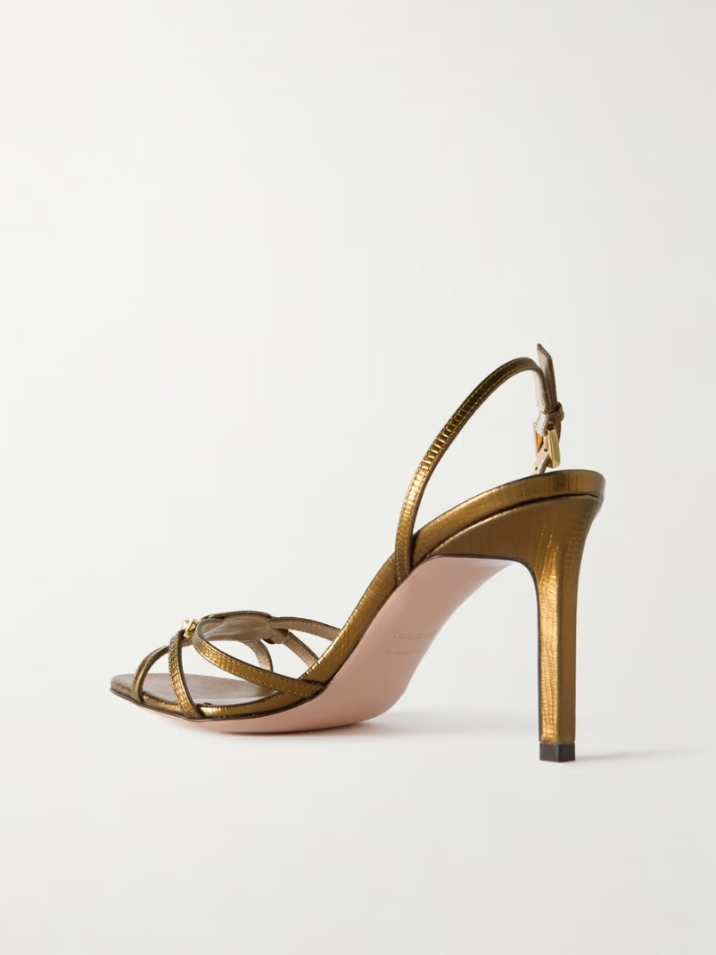 Whitney embellished lizard-effect leather sandals Whitney embellished lizard-effect leather sandals