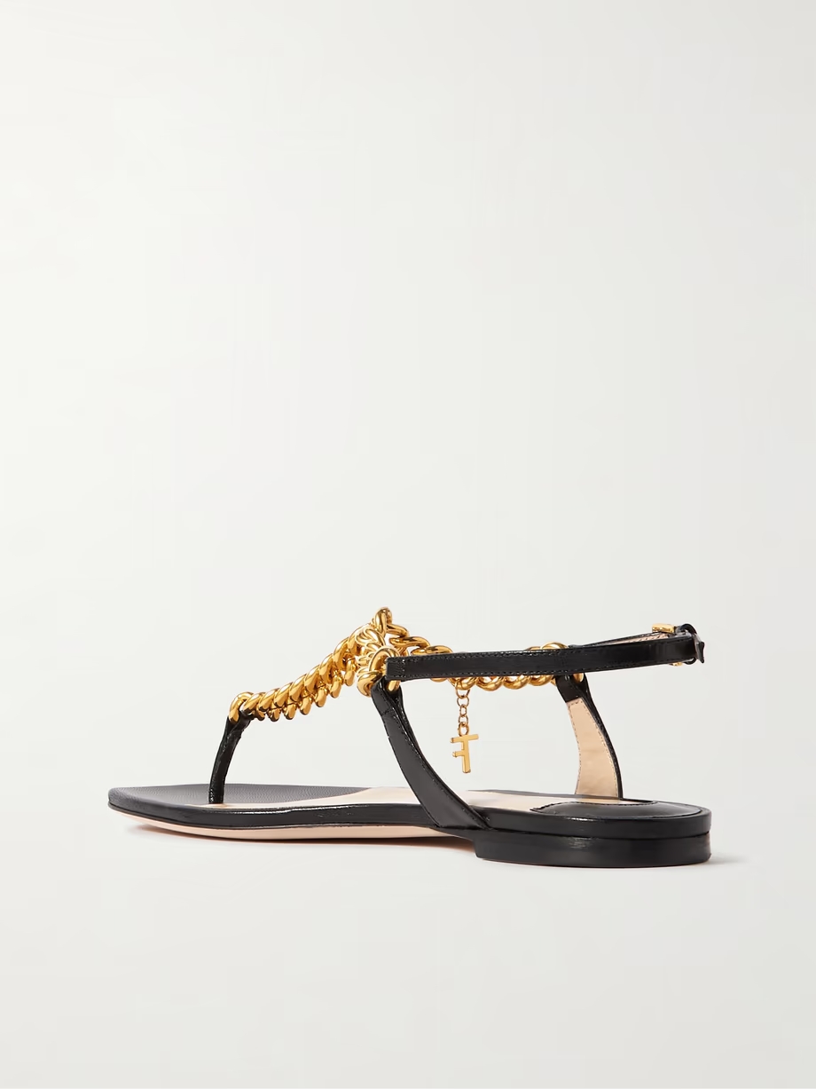 Zenith chain-embellished leather slingback sandals Zenith chain-embellished leather slingback sandals