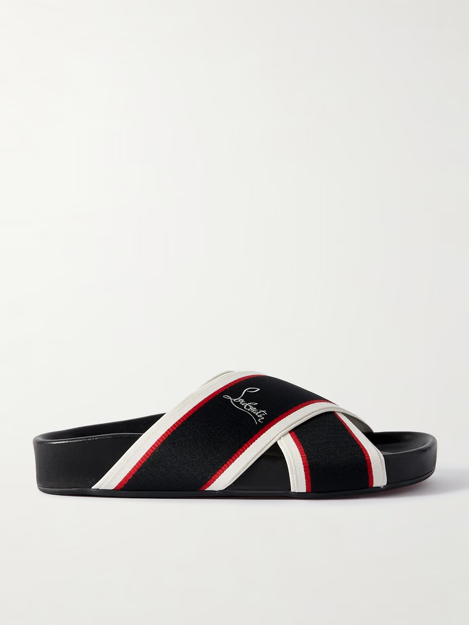 Hot Cross Bizz striped grosgrain slides Hot Cross Bizz striped grosgrain slides