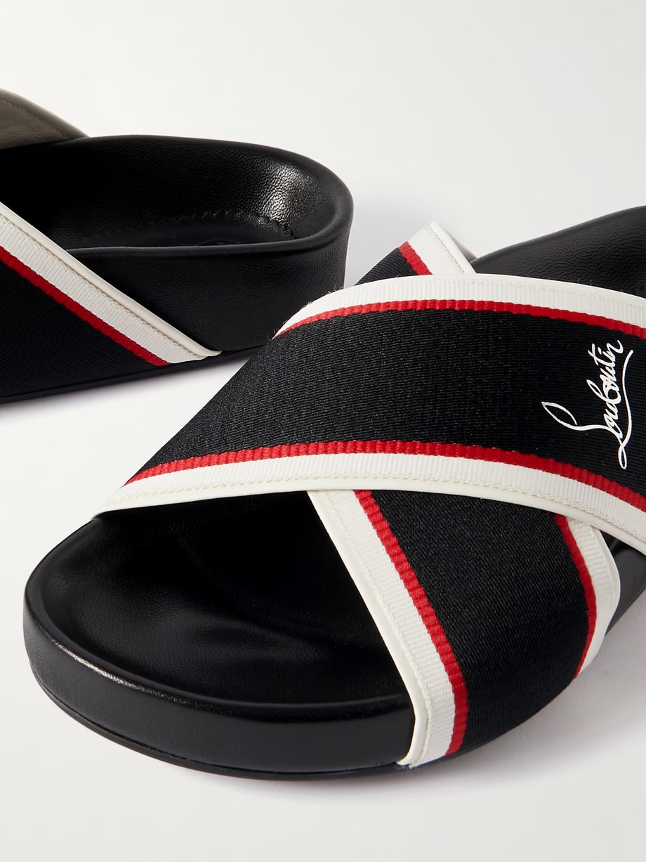 Hot Cross Bizz striped grosgrain slides Hot Cross Bizz striped grosgrain slides