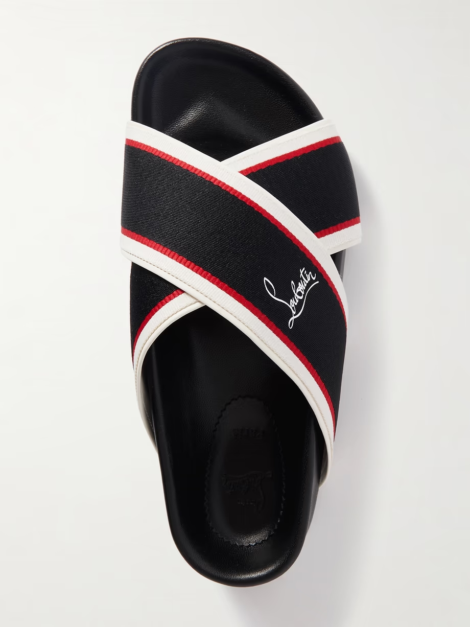 Hot Cross Bizz striped grosgrain slides Hot Cross Bizz striped grosgrain slides