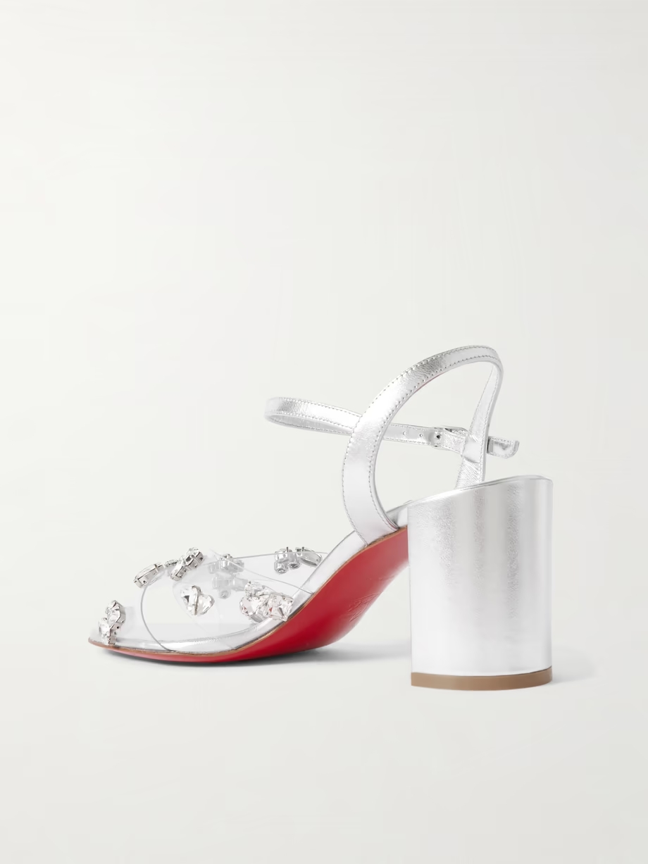 Queenie 70 crystal-embellished PVC and metallic leather sandals Queenie 70 crystal-embellished PVC and metallic leather sandals