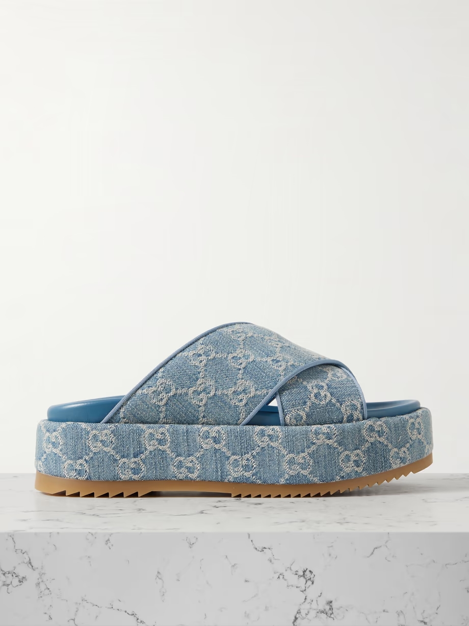 Angelina denim-jacquard platform slides Angelina denim-jacquard platform slides