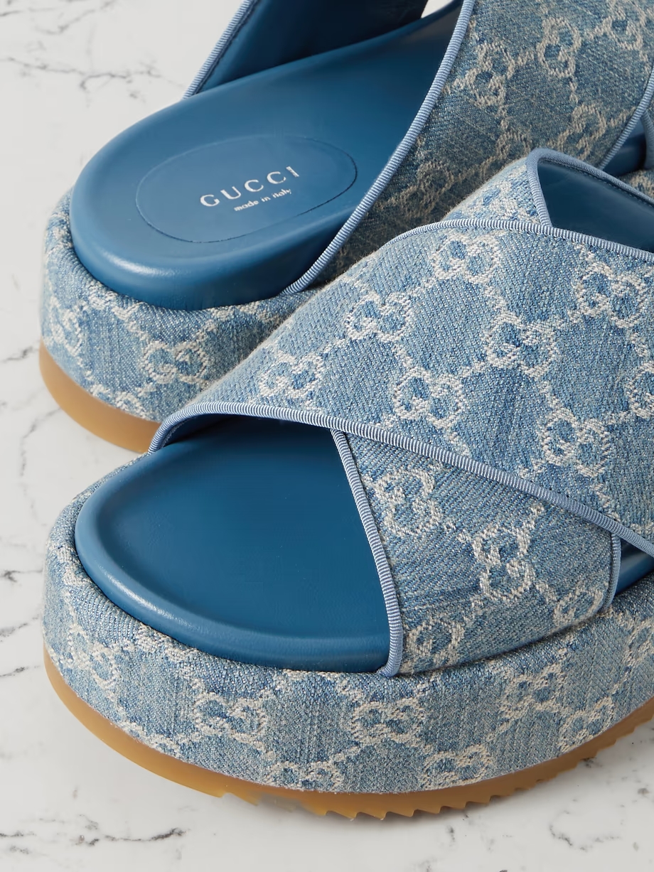 Angelina denim-jacquard platform slides Angelina denim-jacquard platform slides