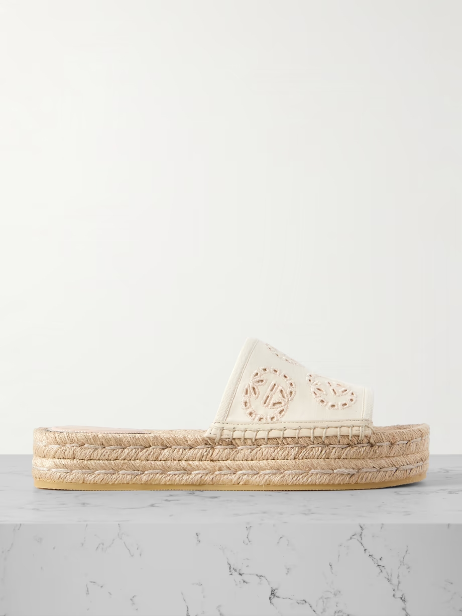 Damita broderie anglaise canvas espadrille platform slides Damita broderie anglaise canvas espadrille platform slides