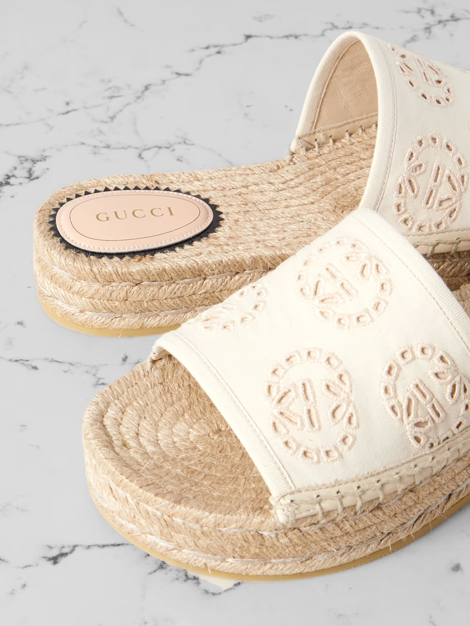 Damita broderie anglaise canvas espadrille platform slides Damita broderie anglaise canvas espadrille platform slides