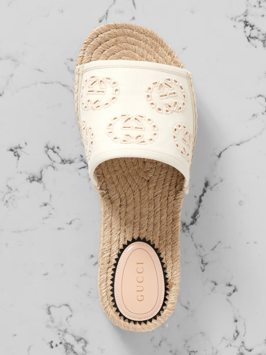 Damita broderie anglaise canvas espadrille platform slides Damita broderie anglaise canvas espadrille platform slides