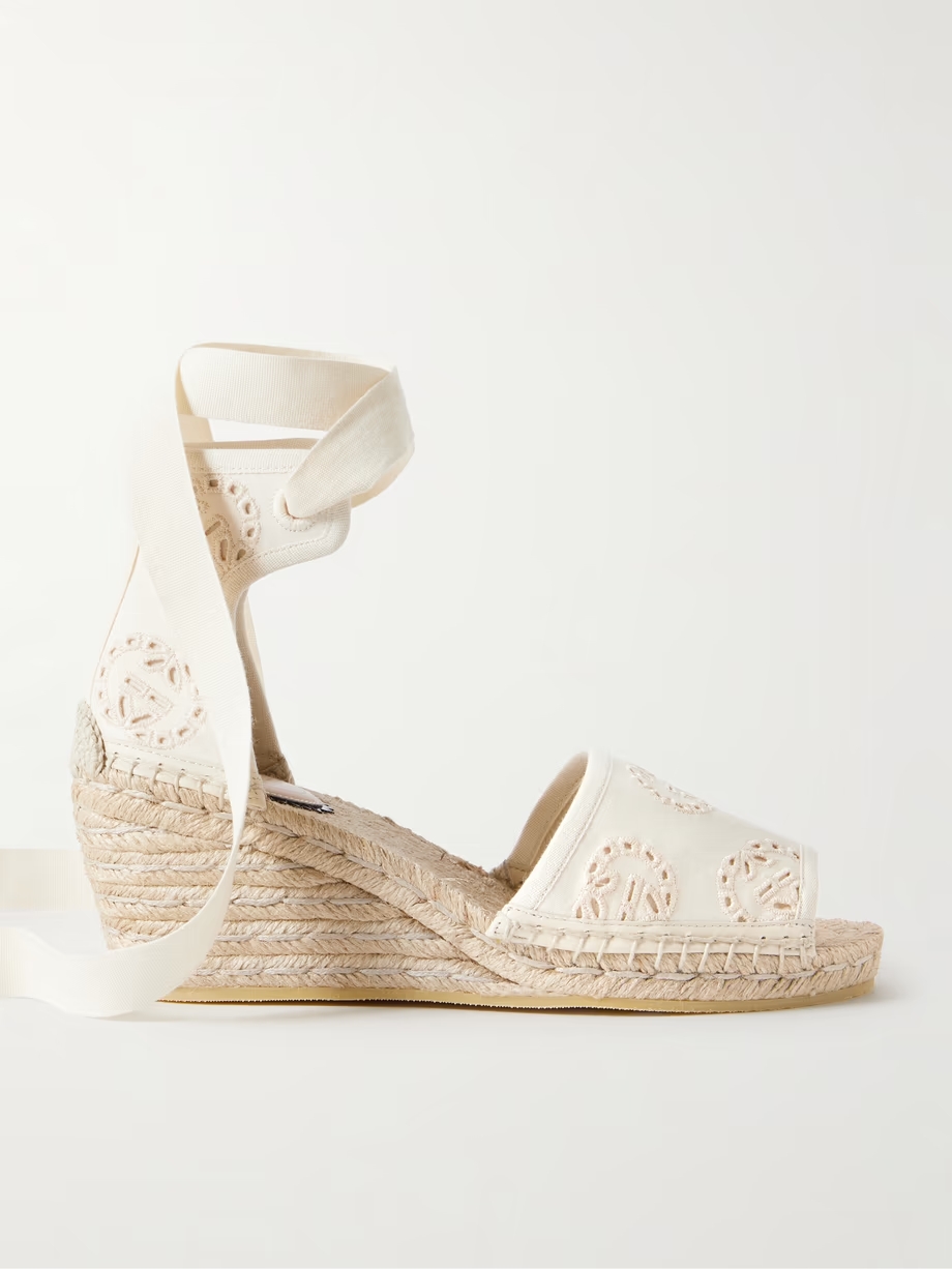 Damita broderie anglaise canvas espadrille wedge sandals Damita broderie anglaise canvas espadrille wedge sandals