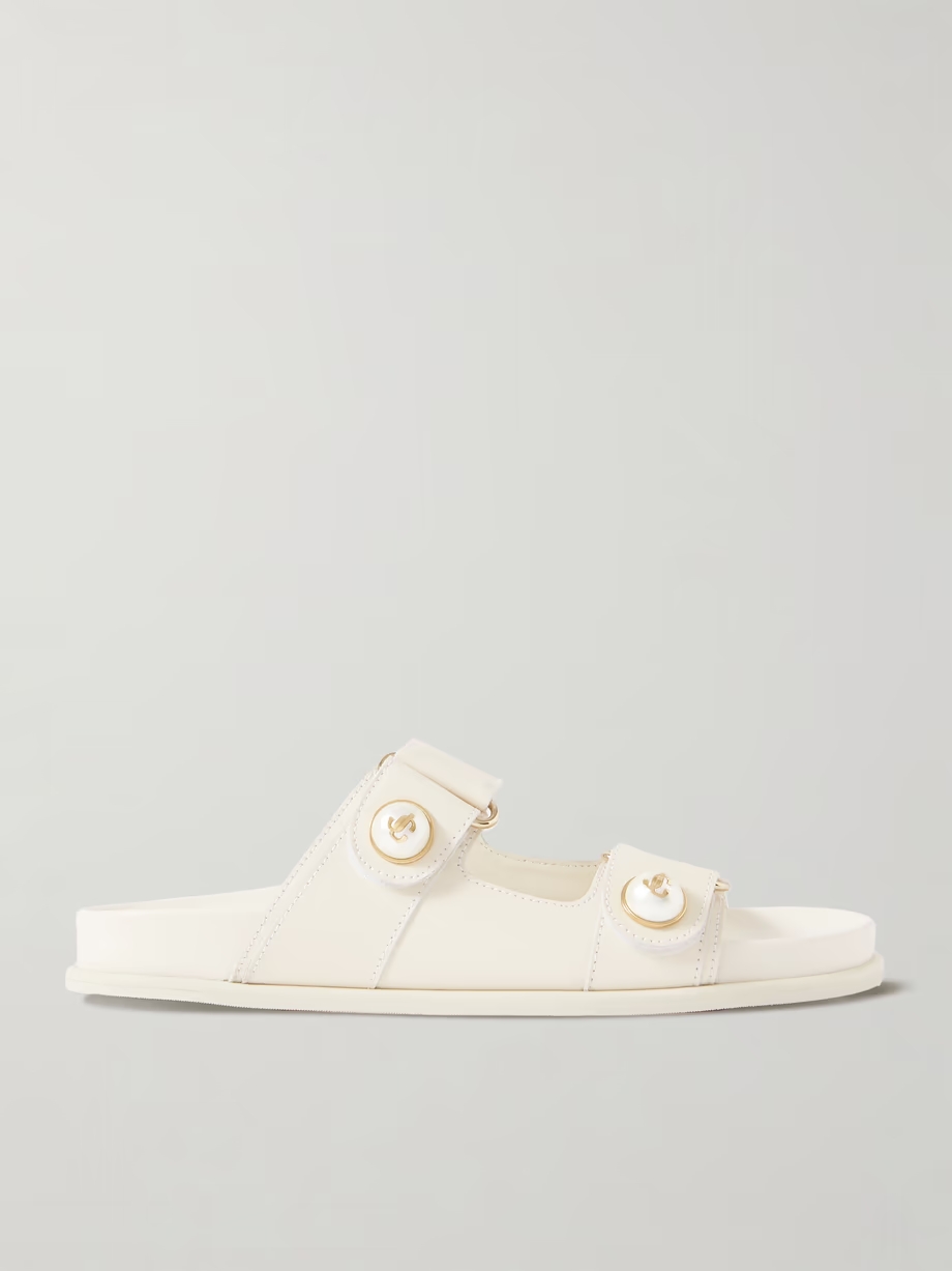 Fayence faux pearl-embellished leather slides Fayence faux pearl-embellished leather slides